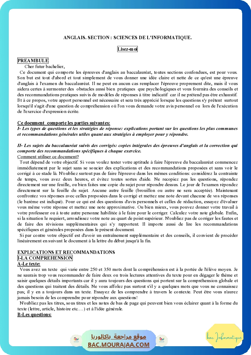 Corrigé principale anglais Bac 2009 – Section info